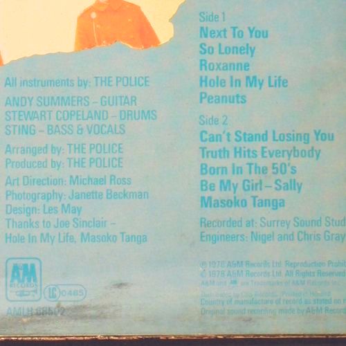 Police: Outlandos d'Amore, m-&sol;vg+, AM (AMLH 68502), NL, 1978 Typ: LP Best.-Nr.: V7669 Preis: 7,50 Euro.