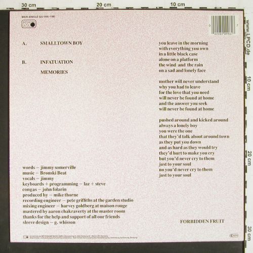 Bronski Beat: Smalltown Boy (9:00) +2, Metronome(820 996-1 ME), D, 1984 - 12inch - V7749 - 6,00 Euro
