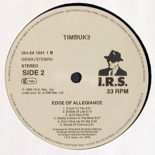 Timbuk 3: Edge Of Allegiance, IRS(24 1031 1), EEC, 1989 - LP - Y9999 - 5,00 Euro