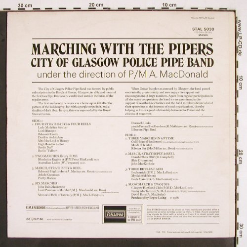 City of Glasgow Police Pipe Band: Marching with the pipes,MacDonald, EMI Talisman (STAL 5030), UK (1966), 1973 Typ: LP Best.-Nr.: V2588 Preis: 7,50 Euro