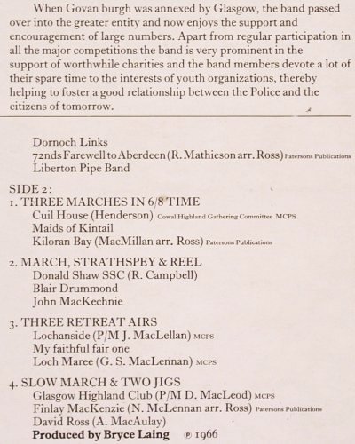 City of Glasgow Police Pipe Band: Marching with the pipes,MacDonald, EMI Talisman (STAL 5030), UK (1966), 1973 Typ: LP Best.-Nr.: V2588 Preis: 7,50 Euro
