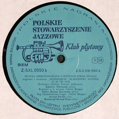 V.A.Musikforum Klagenfurt 1972: Osibisa, E.Gismondi.. Arvind Parikh, PSJ Klub plytowy (Z-SXL 0550), PL,vg+/--, 1973 Typ: LP Best.-Nr.: V3994 Preis: 7,50 Euro