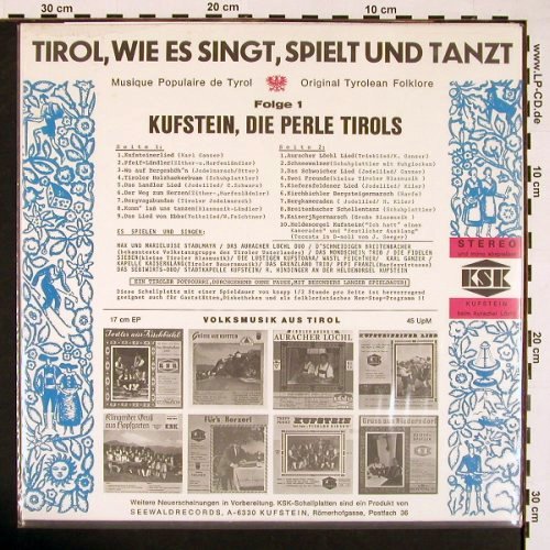 V.A.Tirol wie es singt u. lacht: Kufstein, Die Perle Tirols, Folge 1, KSK (KS 300), A Typ: LP Best.-Nr.: V5124 Preis: 7,50 Euro
