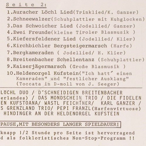 V.A.Tirol wie es singt u. lacht: Kufstein, Die Perle Tirols, Folge 1, KSK (KS 300), A Typ: LP Best.-Nr.: V5124 Preis: 7,50 Euro