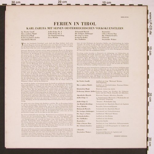 Zaruba,Karl m.s öster.Volkskünstler: Ferien in Tirol, Mono, MMS (M-2194), , 1963 Typ: LP Best.-Nr.: V5149 Preis: 6,00 Euro