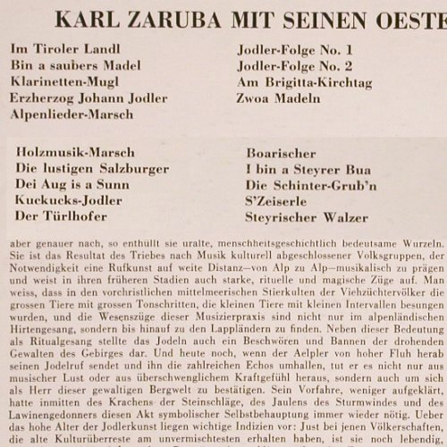 Zaruba,Karl m.s öster.Volkskünstler: Ferien in Tirol, Mono, MMS (M-2194), , 1963 Typ: LP Best.-Nr.: V5149 Preis: 6,00 Euro