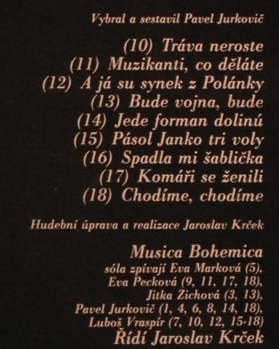 Musica Bohemica - Jaroslav Krcek: Citankove lidove pisne z Moravy, Supraphon (1117 2718 G), CZ, 1980 Typ: LP Best.-Nr.: V5984 Preis: 7,50 Euro