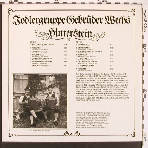 Jodlergruppe Gebrüder Wechs: Hinterstein, Weltmelodie (WM-LP 104), D, 1982 Typ: LP Best.-Nr.: V6089 Preis: 7,50 Euro