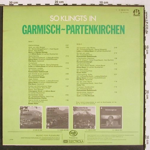 V.A.So klingts in: Garmisch-Partenkirchen, Isaar Ton / EMI (1 C 048-42 113), D, 1974 Typ: LP Best.-Nr.: V6358 Preis: 7,50 Euro.