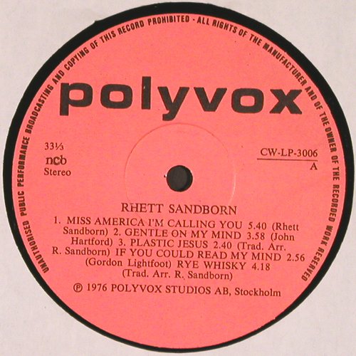 Sanborn,Rhett: Miss America, I'm calling you, Polyvox (CW-LP-3006), S, 1976 Typ: LP Best.-Nr.: V3771 Preis: 12,50 Euro
