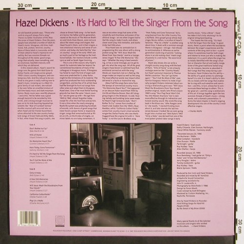 Dickens,Hazel: It's Hard to Tell the Singer fr.t.S, Rounder (0226), CDN, 1987 Typ: LP Best.-Nr.: V4486 Preis: 12,50 Euro