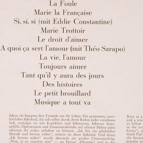 Piaf,Edith: In Memoriam, Mono, Columbia (83 557), D, 1964 Typ: LP Best.-Nr.: V2412 Preis: 9,00 Euro