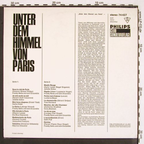 V.A.Unter dem Himmel von Paris: Freddy Balta u.s.Ens., Greco, Boyer, Philips, Mono (74 427), D, m-/vg+ Typ: LP Best.-Nr.: V2723 Preis: 6,00 Euro