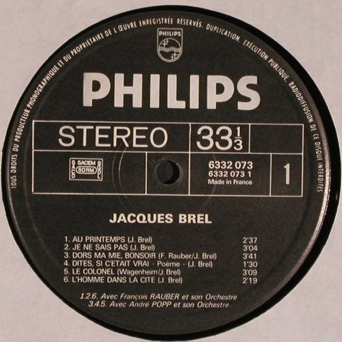Brel,Jacques: No.3, Philips (6332 073), F Typ: LP Best.-Nr.: V4077 Preis: 7,50 Euro