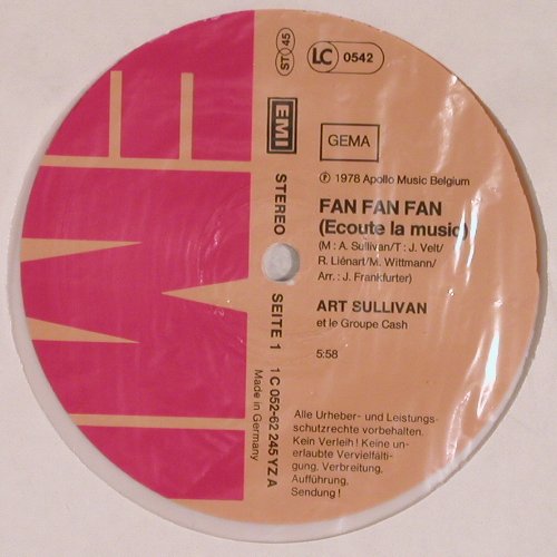 Sullivan,Art et le Groupe Cash: Fan Fan Fan 5:58 +1, white vinyl, EMI (052-62 245), D, 1978 Typ: 12" Best.-Nr.: V5463 Preis: 3,00 Euro