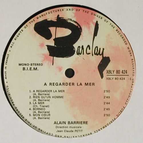 Barriere,Alain: � Regarder La Mer, Barclay(XBLY 80 424), F, 1970 - LP - V7765 - 6,00 Euro