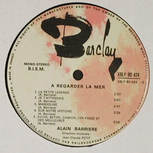 Barriere,Alain: � Regarder La Mer, Barclay(XBLY 80 424), F, 1970 - LP - V7765 - 6,00 Euro
