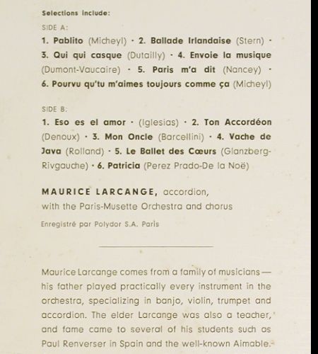 Larcange,Maurice: Weekend Musette, m-/vg+, Polydor(46 309 LPHM), D, 1959 - LP - V7868 - 6,00 Euro