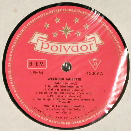 Larcange,Maurice: Weekend Musette, m-/vg+, Polydor(46 309 LPHM), D, 1959 - LP - V7868 - 6,00 Euro