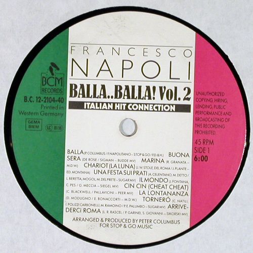 Napoli,Francesco: Balla Balla-Vol.2, rec.1 vg+&sol;vg+, BCM (B.C. 12-2104-Q), D Typ: 12"*2 Best.-Nr.: V7719 Preis: 5,00 Euro.