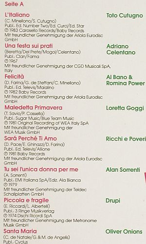 V.A.Super Italia &sol; La Barca Fete: Toto Cutugno...I Santo California, K-tel&sol;D&ouml;lling Elmshorn (TG 1571), D, 1985 Typ: LP Best.-Nr.: V7721 Preis: 10,00 Euro.