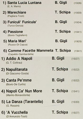 V.A.Cantanapoli (1924-1941): Beniamino Gigli,Tito Schipa, Bella Musica (BMLP 3019), D, m-&sol;vg+, 1981 Typ: LP Best.-Nr.: V7776 Preis: 5,00 Euro.