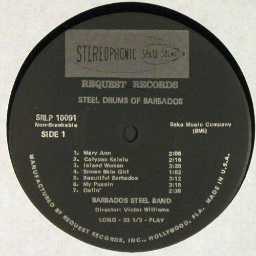 Barbados Steel: Steel Drums of Barbados, vg+/m-, Request Rec.(SRLP 10091), US,  - LP - V7906 - 9,00 Euro
