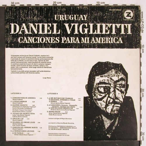 Viglietti,Daniel: Canciones Para Mi America, I Dischi Dello Zodiaco (VPA 8275), I, vg+/vg+, 1976 Typ: LP Best.-Nr.: V3829 Preis: 7,50 Euro