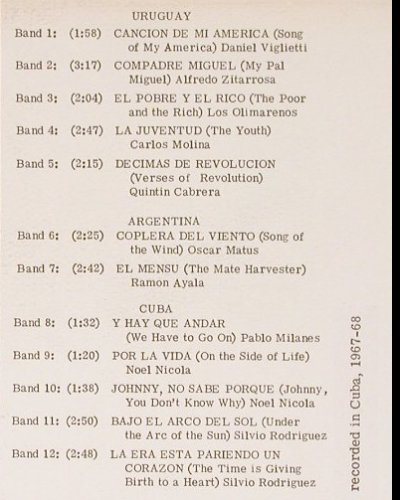 V.A.Cancion Protesta: Protest Song of Latin America, Paredon, Bookl.16S (P1001), US, 1970 Typ: LP Best.-Nr.: V3831 Preis: 9,00 Euro