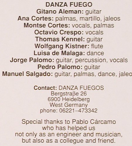 Danza Fuego: Flamenco-Poesie, ARC (EULP 1115), D Typ: LP Best.-Nr.: V5343 Preis: 6,00 Euro