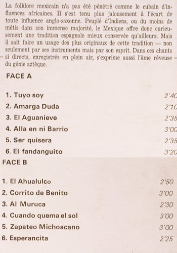 V.A.Musique Folklorique du Monde: Mexique, Jose Helmer, Musidisc (30 CV 1105), F Typ: LP Best.-Nr.: V5610 Preis: 7,50 Euro