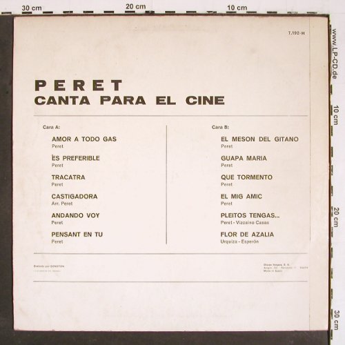 Peret: Canta Para El Cine, vg+/vg+, Vergara(7.192-H), E, 1970 - LP - V5681 - 6,00 Euro