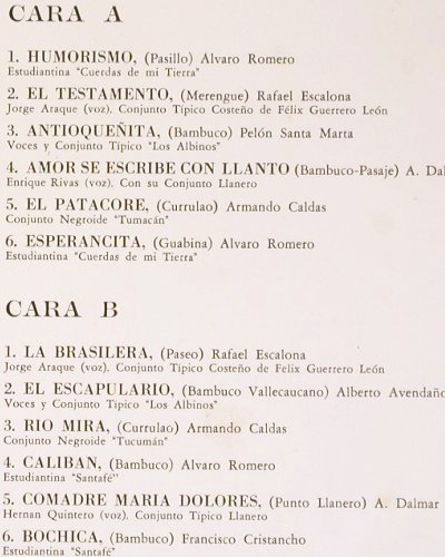 V.A.Cafe - Colombia Y Su Musica 1+2: Lucio Bermudez... Alvaro Romero, Philips,Mono (P 631816 L/821L), Colombia Typ: LP*2 Best.-Nr.: V6562 Preis: 24,00 Euro.