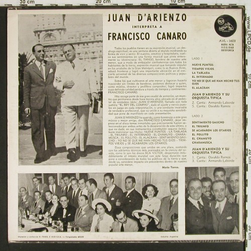 D'Arienzo,Juan y su Orquesta tipica: Interpreta a Canaro, vg+/vg-, RCA(AVL-3603), Argentien, 1965 - LP - V7964 - 35,00 Euro