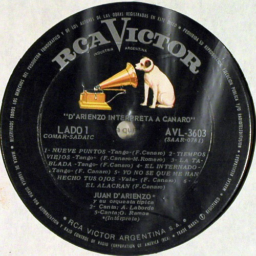 D'Arienzo,Juan y su Orquesta tipica: Interpreta a Canaro, vg+/vg-, RCA(AVL-3603), Argentien, 1965 - LP - V7964 - 35,00 Euro