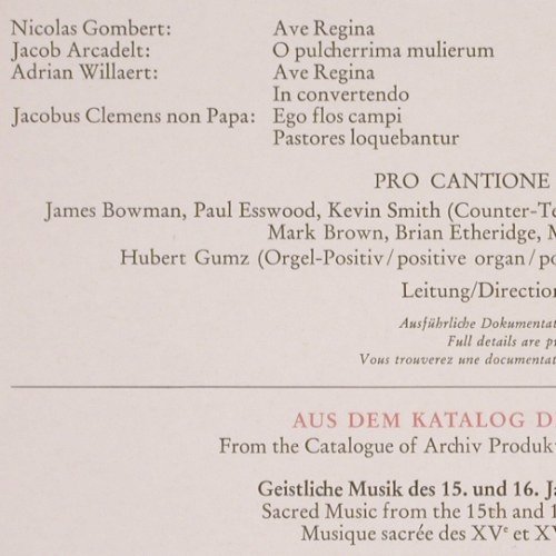 V.A.Ave Regina: Nicolas Gombert...Philippede Monte, Archiv (2533 361), D, m /vg+, 1977 Typ: LP Best.-Nr.: K1319 Preis: 5,00 Euro