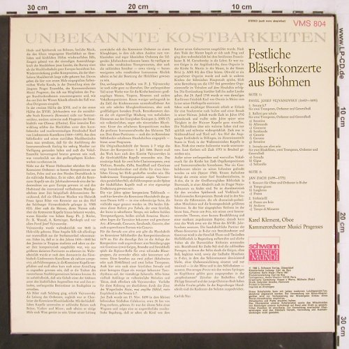 Vejvanovsky,Pavel Josef /Jan Zach: Festliche Bläserkonzerte aus Böhmen, Schwann (VMS 804), D, 1968 Typ: LP Best.-Nr.: K1376 Preis: 7,50 Euro