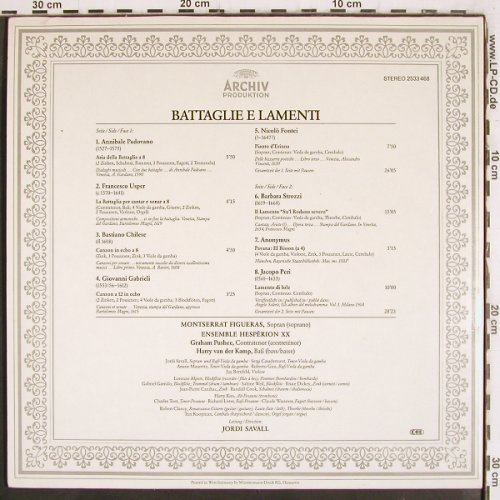 V.A.Battagli E Lamenti: Annibale Padovano... Jacopo Peri, Archiv Produktion (2533 468), D, 1982 Typ: LP Best.-Nr.: K1382 Preis: 12,50 Euro