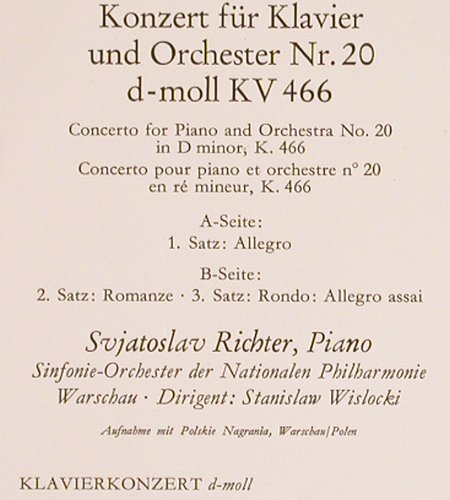 Mozart,Wolfgang Amadeus: Konzerte für Klavier und Orch,Nr.20, D.Gr. (LPE 17 226), D,Mono, 1963 Typ: 10" Best.-Nr.: K1391 Preis: 12,50 Euro