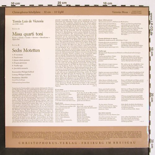 de Victoria,Tomas Luis: Missa Quarti Toni / Sechs Motetten, Christophorus/Erato (CGLP 75 847), D, Mono Typ: LP Best.-Nr.: K1399 Preis: 9,00 Euro