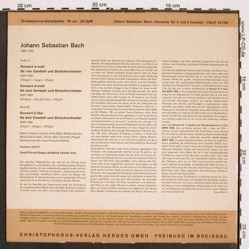 Bach,Johann Sebastian: Konzerte für drei und vier Cembali, Christophorus(CGLP 75 739), D, Mono,  - LP - K1406 - 9,00 Euro