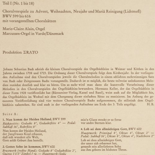 Bach,Johann Sebastian: Orgelbüchlein Teil1,BWV 599 bis 616, Christophorus(CGLP 73 709), D, Mono, 1962 - LP - K1407 - 9,00 Euro