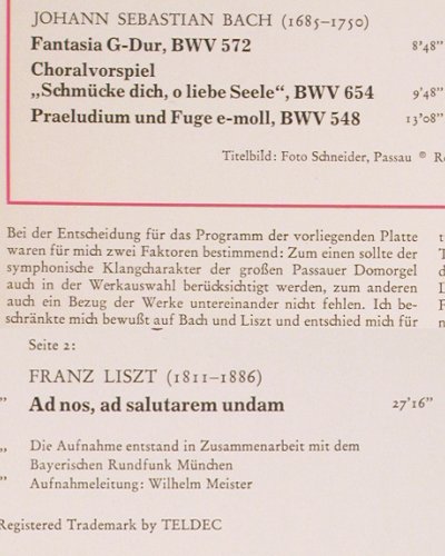 Bach,Johann Sebastian / F.Liszt: Orgelkonzert im Dom zu Passau, Christophorus (SCGLX 73 995), D, 1988 Typ: LP Best.-Nr.: K1418 Preis: 6,00 Euro