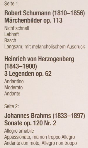 Schumann,Robert/Herzogenberg/Brahms: Märchenbilder/Legenden op.62/op120, ARS Produktion (FSM 68 308), D, 1989 Typ: LP Best.-Nr.: K1422 Preis: 9,00 Euro