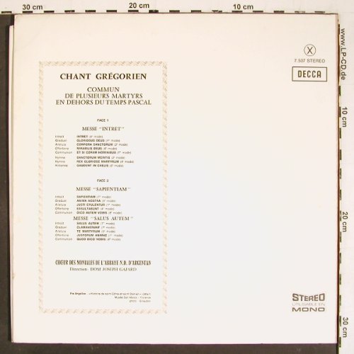 V.A.Chant Gregorien: Commun de plusieurs Martyrs..., Foc, Decca (7.537), F, m /vg+ Typ: LP Best.-Nr.: K1441 Preis: 7,50 Euro