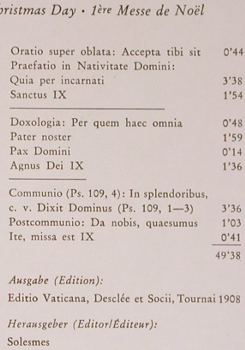 Mönche der Benediktiner-Erzabtei: St.Martin, Beuron,Prima Missa(1959), Archiv (198 153), D, Ri, Foc Typ: LP Best.-Nr.: K1444 Preis: 6,00 Euro