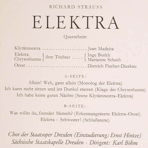 Strauss,Richard: Elektra, Querschnitt, D.Gr. (LPEM 19 234), D, 1961 Typ: LP Best.-Nr.: K1456 Preis: 7,50 Euro