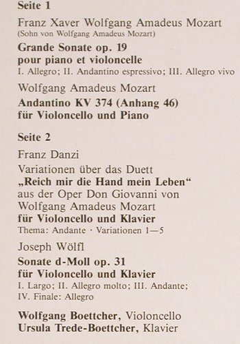 V.A.Cellomusik um Mozart: F.X.W.Mozart, Danzi, Wölfl, RBM (RBM 3058), D, 1980 Typ: LP Best.-Nr.: K1459 Preis: 9,00 Euro