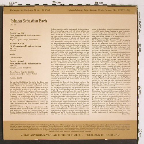 Bach,Johann Sebastian: Cembalokonzerte 2, BWV 1055,1058, Christophorus (CGLP 75 755), D, Mono Typ: LP Best.-Nr.: K1469 Preis: 7,50 Euro