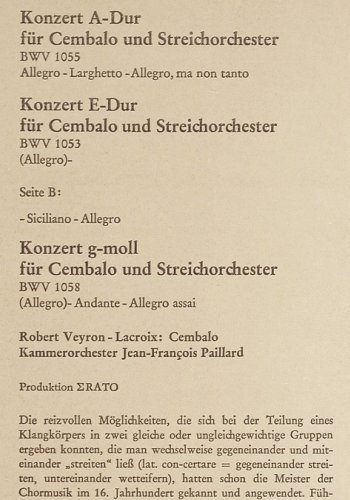 Bach,Johann Sebastian: Cembalokonzerte 2, BWV 1055,1058, Christophorus (CGLP 75 755), D, Mono Typ: LP Best.-Nr.: K1469 Preis: 7,50 Euro